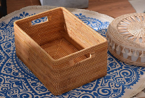 Woven Storage Baskets, Rectangular Storage Baskets, Rattan Storage Basket for Shelves, Kitchen Storage Baskets, Storage Baskets for Bathroom-LargePaintingArt.com