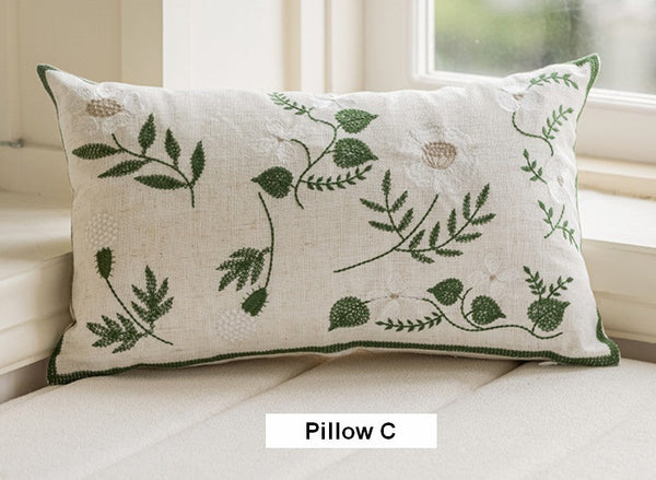 Embroider Flower Cotton Pillow Covers, Decorative Pillows for Sofa, Farmhouse Decorative Pillows for Couch, Spring Flower Decorative Pillows for Bedroom