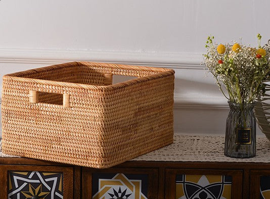 Woven Storage Baskets, Rectangular Storage Baskets, Rattan Storage Basket for Shelves, Kitchen Storage Baskets, Storage Baskets for Bathroom-LargePaintingArt.com