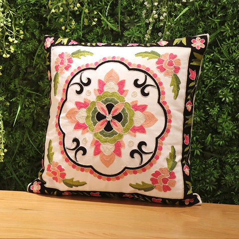 Sofa Decorative Pillows, Embroider Flower Cotton Pillow Covers, Cotton Flower Decorative Pillows, Farmhouse Decorative Throw Pillows for Couch-LargePaintingArt.com