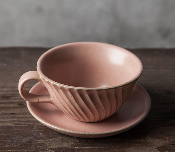 Gray Pottery Coffee Cups, Cappuccino Coffee Mug, Latte Coffee Cup, Breakfast Milk Cup, Ceramic Coffee Cup, Coffee Cup and Saucer Set-LargePaintingArt.com