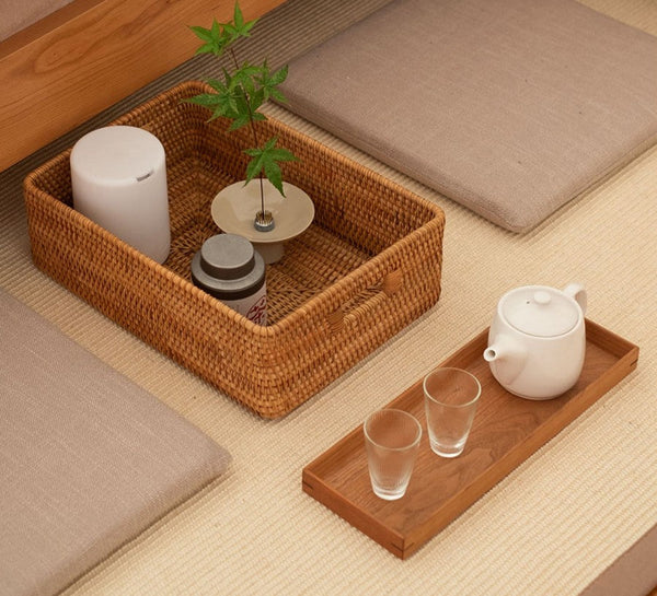 Rectangular Storage Baskets for Pantry, Rattan Storage Basket for Shelves, Storage Baskets for Kitchen, Woven Storage Baskets-LargePaintingArt.com