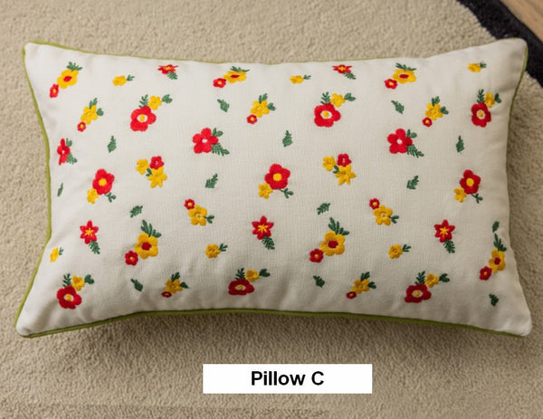 Embroider Flower Cotton Pillow Covers, Spring Flower Decorative Pillows for Dining Room, Decorative Pillows for Sofa, Farmhouse Decorative Pillows for Couch-LargePaintingArt.com