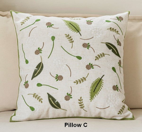 Decorative Pillows for Couch, Spring Flower Decorative Throw Pillows, Farmhouse Sofa Decorative Pillows, Embroider Flower Cotton Pillow Covers-LargePaintingArt.com