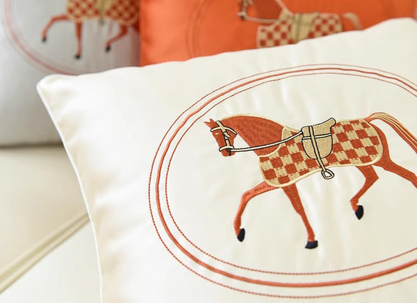 Modern Decorative Throw Pillows, Horse Decorative Throw Pillows for Couch, Embroider Horse Pillow Covers, Modern Sofa Decorative Pillows-LargePaintingArt.com