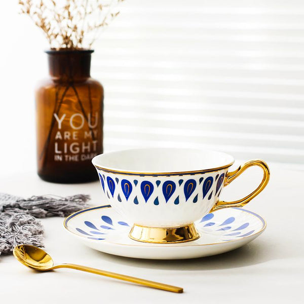 Tea Cup and Saucer, Coffee Cups with Gold Trim and Gift Box, British Tea Cups, Porcelain Coffee Cups, Latte Coffee Cups-LargePaintingArt.com