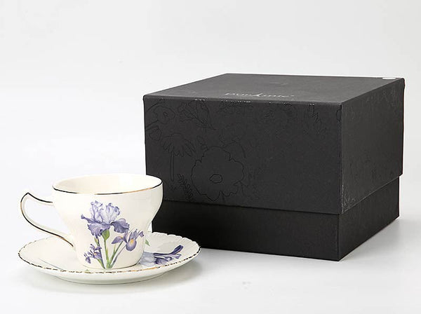 Beautiful Porcelain Tea Cup Saucer Set, Iris Flower British Tea Cups, Traditional English Tea Cup and Saucer, Unique Ceramic Coffee Cups in Gift Box-LargePaintingArt.com