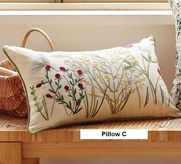 Farmhouse Decorative Pillows for Sofa, Embroider Flower Cotton Pillow Covers, Spring Flower Decorative Pillows for Bedroom, Decorative Pillows for Couch-LargePaintingArt.com