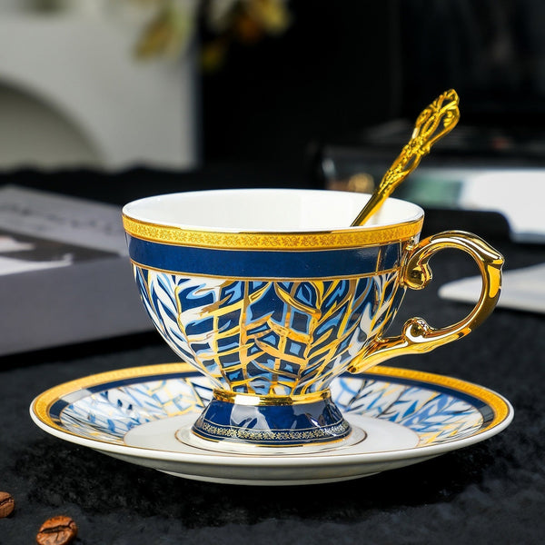 Beautiful British Tea Cup with Saucer, 8 Ounce Elegant Ceramic Coffee Cups, Creative Porcelain Tea Cup Saucer Set of 2 Cups, Tea Cup and Saucer in Gift Box as Birthday Gift-LargePaintingArt.com