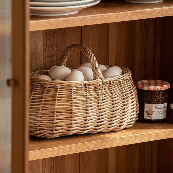 Hand-woven Wicker Storage Basket, Small Picnic Storage Basket with Handle, Willow Weaving Baskets for Vegetable, Natural Fruit Basket, Kitchen Storage Baskets-LargePaintingArt.com