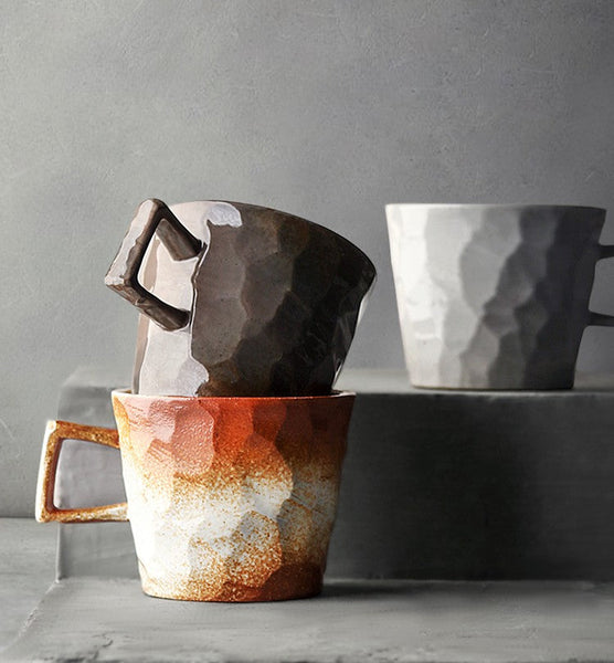 Modern Handmade Pottery Coffee Cup, Creative Brown White Black Blue Ceramic Coffee Mugs, Large Unique Tea Cup, Large Capacity Coffee Cups-LargePaintingArt.com