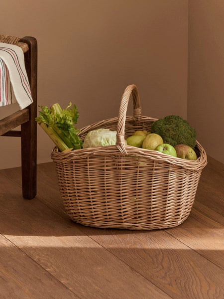 Wicker Storage Basket, Large Picnic Food Basket with Handle, Lovely Willow Weaving Baskets for Vegetable, Natural Fruit Basket, Natural Hand-woven Kitchen Storage Baskets