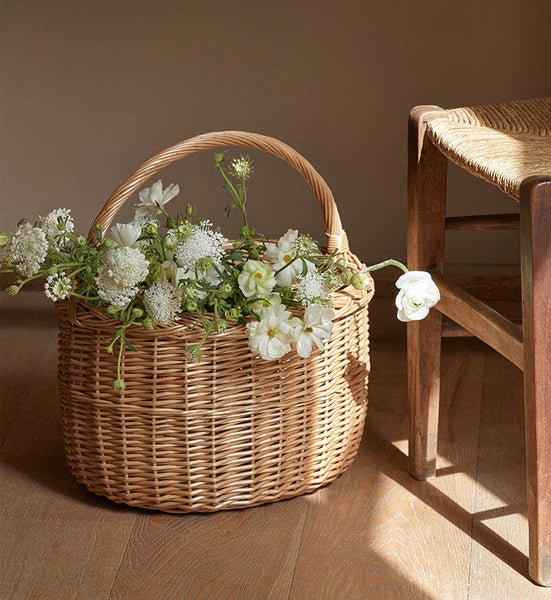 Hand-woven Wicker Storage Basket, Natural Fruit Basket, Storage Basket for Kitchen, Picnic Storage Basket with Handle, Willow Weaving Storage Basket for Shelves-LargePaintingArt.com