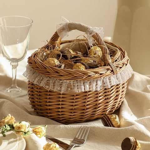 Storage Basket for Kitchen, Picnic Storage Basket with Handle, Hand-woven Wicker Storage Basket, Natural Fruit Basket, Willow Weaving Baskets for Shelves-LargePaintingArt.com