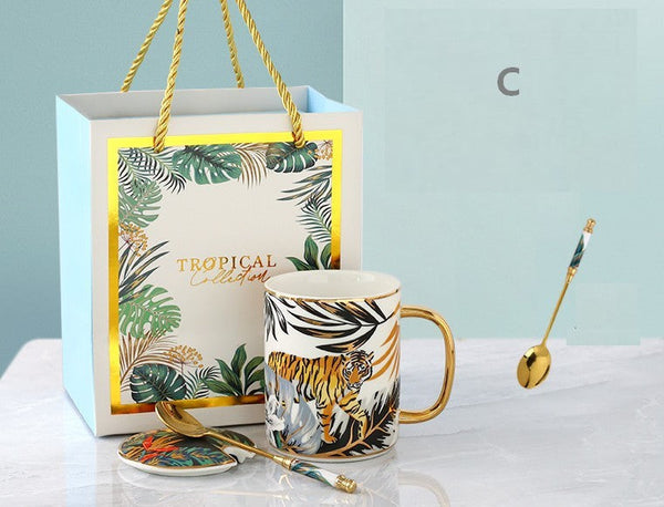 Modern Ceramic Mugs in Gift Box, Large Capacity Jungle Animal Porcelain Mugs, Creative Porcelain Cups, Large Ceramic Mugs for Office-LargePaintingArt.com