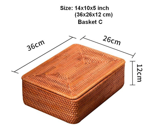 Woven Rattan Baskets, Rectangular Basket with Lid, Rectangular Storage Baskets, Storage Basket for Bedroom, Kitchen Storage Baskets-LargePaintingArt.com