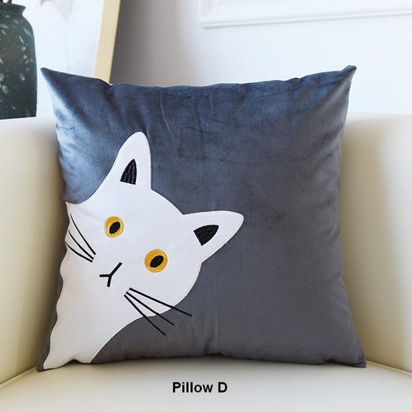 Modern Sofa Decorative Pillows, Lovely Cat Pillow Covers for Kid's Room, Cat Decorative Throw Pillows for Couch, Modern Decorative Throw Pillows-LargePaintingArt.com
