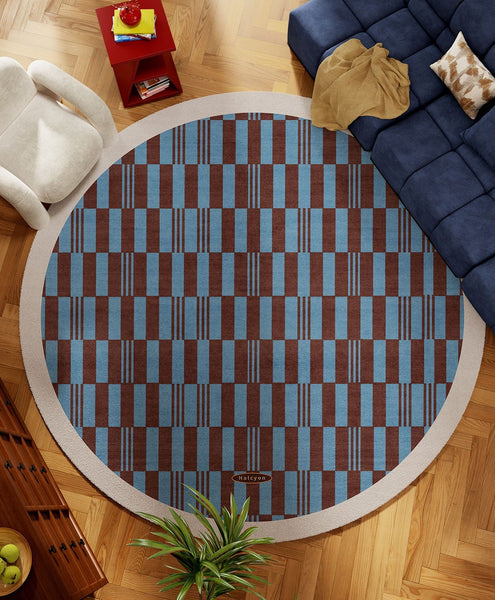 Modern Rugs for Dining Room, Geometric Modern Rugs for Living Room, Mid Century Circular Rugs for Bedroom, Abstract Contemporary Round Rugs under Chairs-LargePaintingArt.com