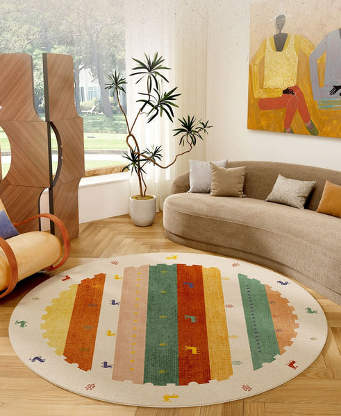 Modern Rugs for Children's Room, Geometric Modern Rug Ideas for Living Room, Circular Modern Rugs for Bathroom, Abstract Contemporary Round Rugs for Dining Room-LargePaintingArt.com