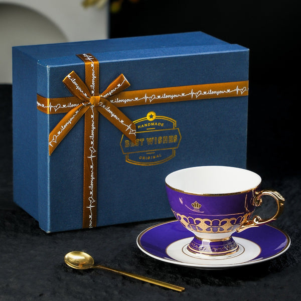 Royal Tea Cup and Saucer in Gift Box, Porcelain Tea Cup Saucer Set, 8 Ounce Ceramic Coffee Cups, British Tea Cup set-LargePaintingArt.com