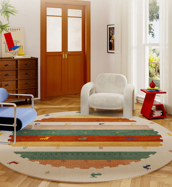 Modern Rugs for Children's Room, Geometric Modern Rug Ideas for Living Room, Circular Modern Rugs for Bathroom, Abstract Contemporary Round Rugs for Dining Room-LargePaintingArt.com