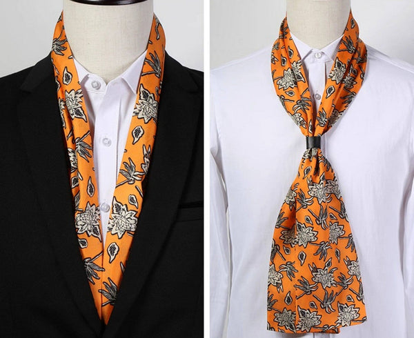 Casual Silk Scarf Men, Lightweight Short Silk Scarf, Mens Dress Silk Scarf, Short Silk Ascot Men, Silk Scarf For Blazer, Mens Summer Silk Scarf-LargePaintingArt.com