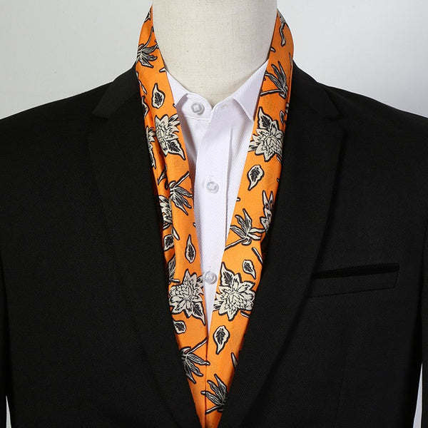 Casual Silk Scarf Men, Lightweight Short Silk Scarf, Mens Dress Silk Scarf, Short Silk Ascot Men, Silk Scarf For Blazer, Mens Summer Silk Scarf-LargePaintingArt.com
