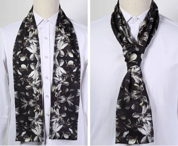 Lightweight Short Silk Scarf, Casual Silk Scarf Men, Mens Dress Silk Scarf, Short Silk Ascot Men, Silk Scarf For Blazer, Mens Summer Silk Scarf-LargePaintingArt.com