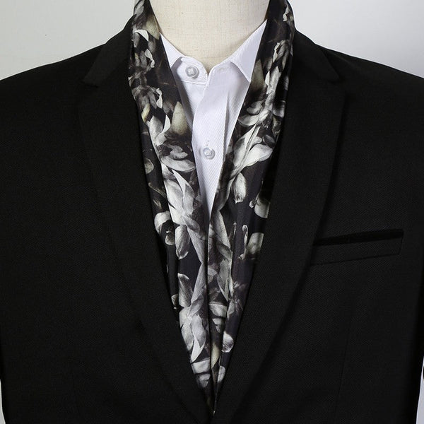 Lightweight Short Silk Scarf, Casual Silk Scarf Men, Mens Dress Silk Scarf, Short Silk Ascot Men, Silk Scarf For Blazer, Mens Summer Silk Scarf-LargePaintingArt.com