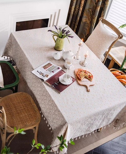 Rustic Flower Pattern Table Covers for Kitchen, Large Rectangle Tablecloth for Dining Room Table, Linen Rectangular Tablecloth for Oval Table, Country Farmhouse Tablecloth-LargePaintingArt.com