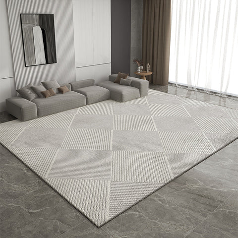 Gray Contemporary Modern Rugs for Living Room, Extra Large Modern Rugs for Bedroom, Geometric Modern Rug Placement Ideas for Dining Room-LargePaintingArt.com