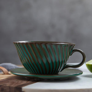Green Pottery Coffee Cups, Breakfast Milk Cup, Latte Coffee Cup, Ceramic Coffee Cup, Cappuccino Coffee Mug, Coffee Cup and Saucer Set-LargePaintingArt.com