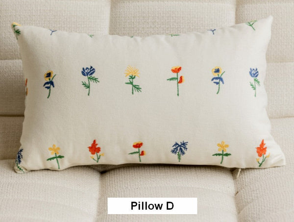 Decorative Pillows for Couch, Farmhouse Decorative Pillows for Sofa, Embroider Flower Cotton Pillow Covers, Spring Flower Decorative Pillows for Bedroom-LargePaintingArt.com