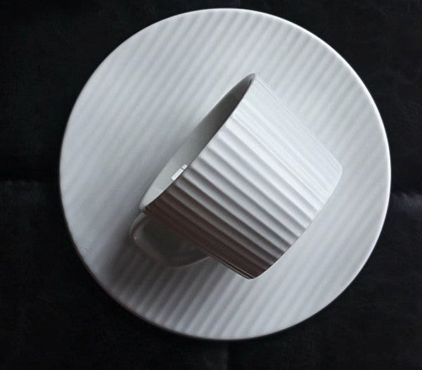 Unique White Tea Cup, Modern Handmade Pottery Coffee Cup, Creative White Ceramic Coffee Cup with Saucer, White Tea Cup for Afternoon Tea-LargePaintingArt.com