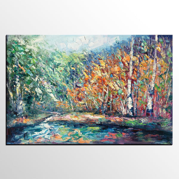 Landscape Painting, Autumn Tree Wall Art, Large Canvas Art, Custom Large Original Artwork, Canvas Painting-LargePaintingArt.com
