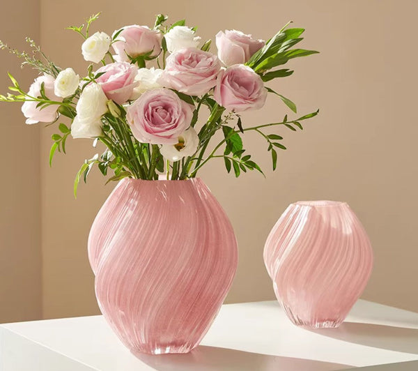 Modern Vases for Living Room, Unique Decorative Glass Vase, Centerpiece Vases on Table, Handmade Contemporary Glass Vases, Mid Century Pink Vases for Flowers-LargePaintingArt.com