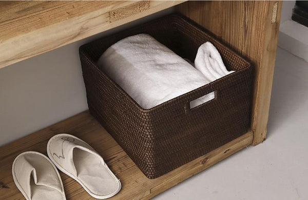 Storage Baskets for Clothes, Rectangular Storage Baskets, Large Brown Woven Storage Baskets, Storage Baskets for Shelves-LargePaintingArt.com