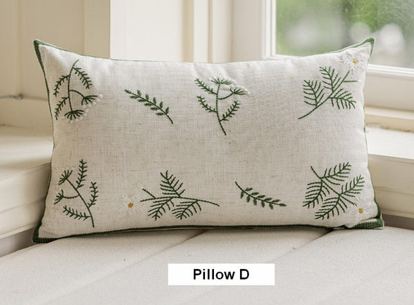 Embroider Flower Cotton Pillow Covers, Decorative Pillows for Sofa, Farmhouse Decorative Pillows for Couch, Spring Flower Decorative Pillows for Bedroom