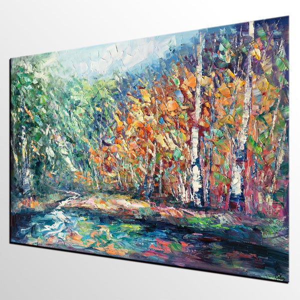 Landscape Painting, Autumn Tree Wall Art, Large Canvas Art, Custom Large Original Artwork, Canvas Painting-LargePaintingArt.com