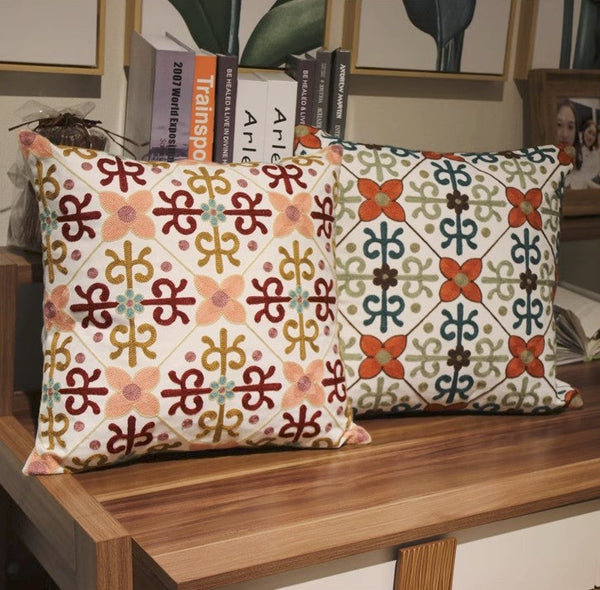 Farmhouse Decorative Throw Pillows for Couch, Embroider Flower Cotton Pillow Covers, Cotton Flower Decorative Pillows, Decorative Sofa Pillows-LargePaintingArt.com