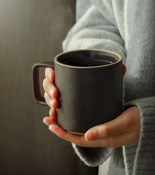 Modern Handmade Pottery Coffee Cup, Large Capacity Coffee Mugs, Unique Tea Cup, Creative White Black Ceramic Coffee Mugs-LargePaintingArt.com