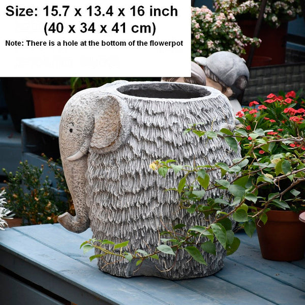 Elephant Flower Pot, Modern Animal Statue for Garden Ornaments, Large Elephant Flowerpot, Resin Statue for Garden, Villa Outdoor Decor Gardening Ideas-LargePaintingArt.com