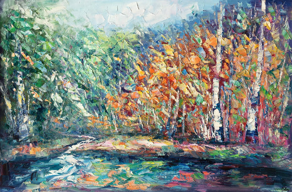 Landscape Painting, Autumn Tree Wall Art, Large Canvas Art, Custom Large Original Artwork, Canvas Painting-LargePaintingArt.com