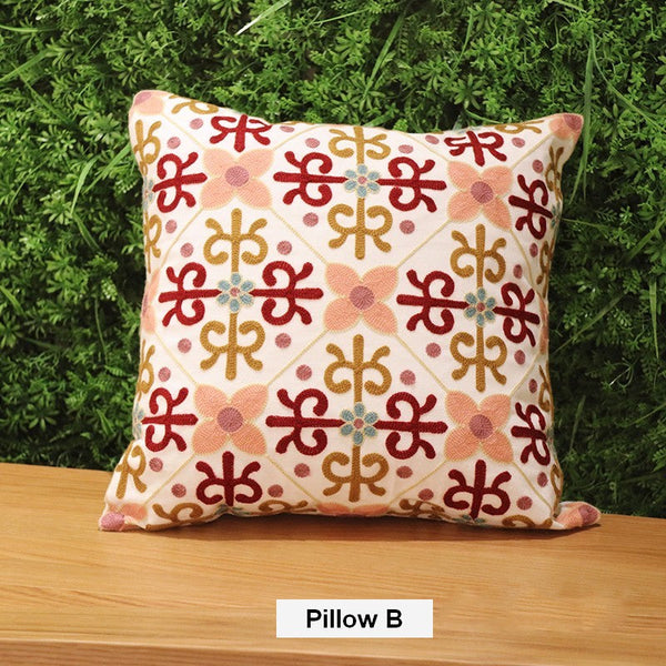 Farmhouse Decorative Throw Pillows for Couch, Embroider Flower Cotton Pillow Covers, Cotton Flower Decorative Pillows, Decorative Sofa Pillows-LargePaintingArt.com
