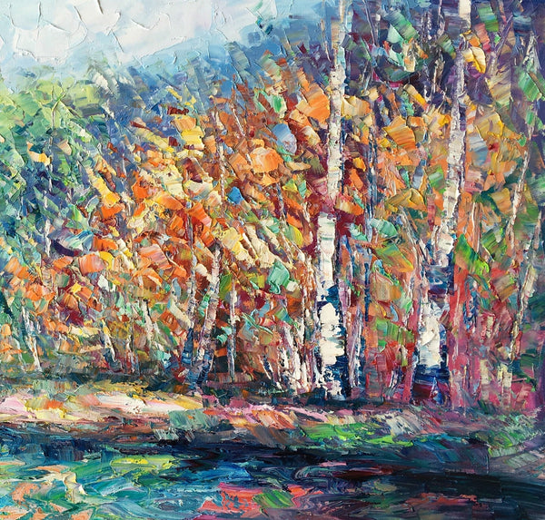 Landscape Painting, Autumn Tree Wall Art, Large Canvas Art, Custom Large Original Artwork, Canvas Painting-LargePaintingArt.com