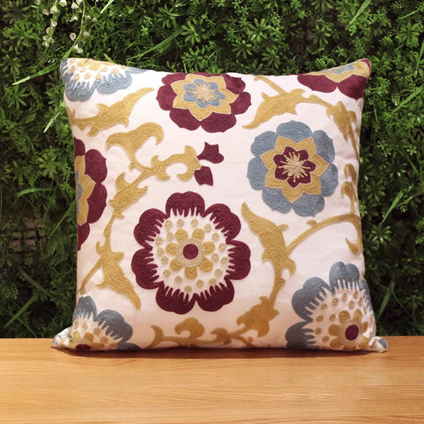 Cotton Flower Decorative Pillows, Decorative Sofa Pillows, Embroider Flower Cotton Pillow Covers, Farmhouse Decorative Throw Pillows for Couch-LargePaintingArt.com