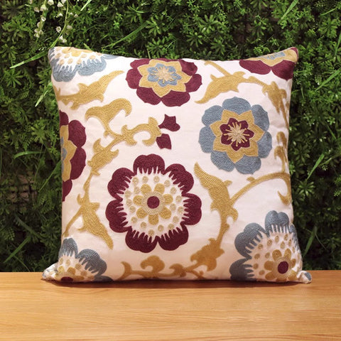 Cotton Flower Decorative Pillows, Decorative Sofa Pillows, Embroider Flower Cotton Pillow Covers, Farmhouse Decorative Throw Pillows for Couch-LargePaintingArt.com