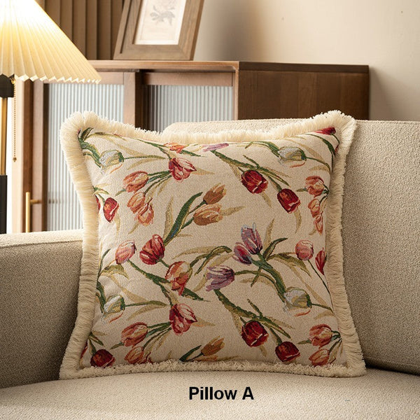 Tulip Flower Pillow Covers, Large Flower Decorative Pillows for Bedroom, Decorative Sofa Pillows for Couch, Farmhouse Decorative Pillows-LargePaintingArt.com