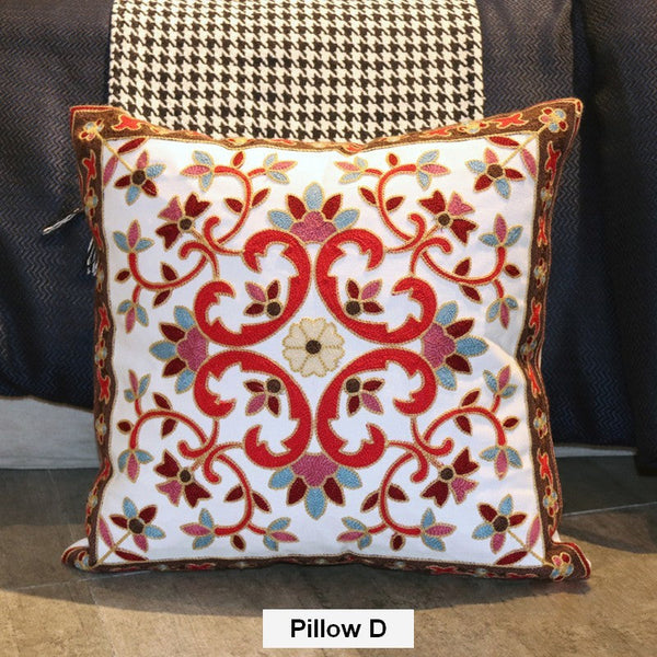 Farmhouse Decorative Throw Pillows for Couch, Embroider Flower Cotton Pillow Covers, Cotton Flower Decorative Pillows, Decorative Sofa Pillows-LargePaintingArt.com