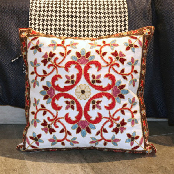 Farmhouse Decorative Throw Pillows for Couch, Embroider Flower Cotton Pillow Covers, Cotton Flower Decorative Pillows, Decorative Sofa Pillows